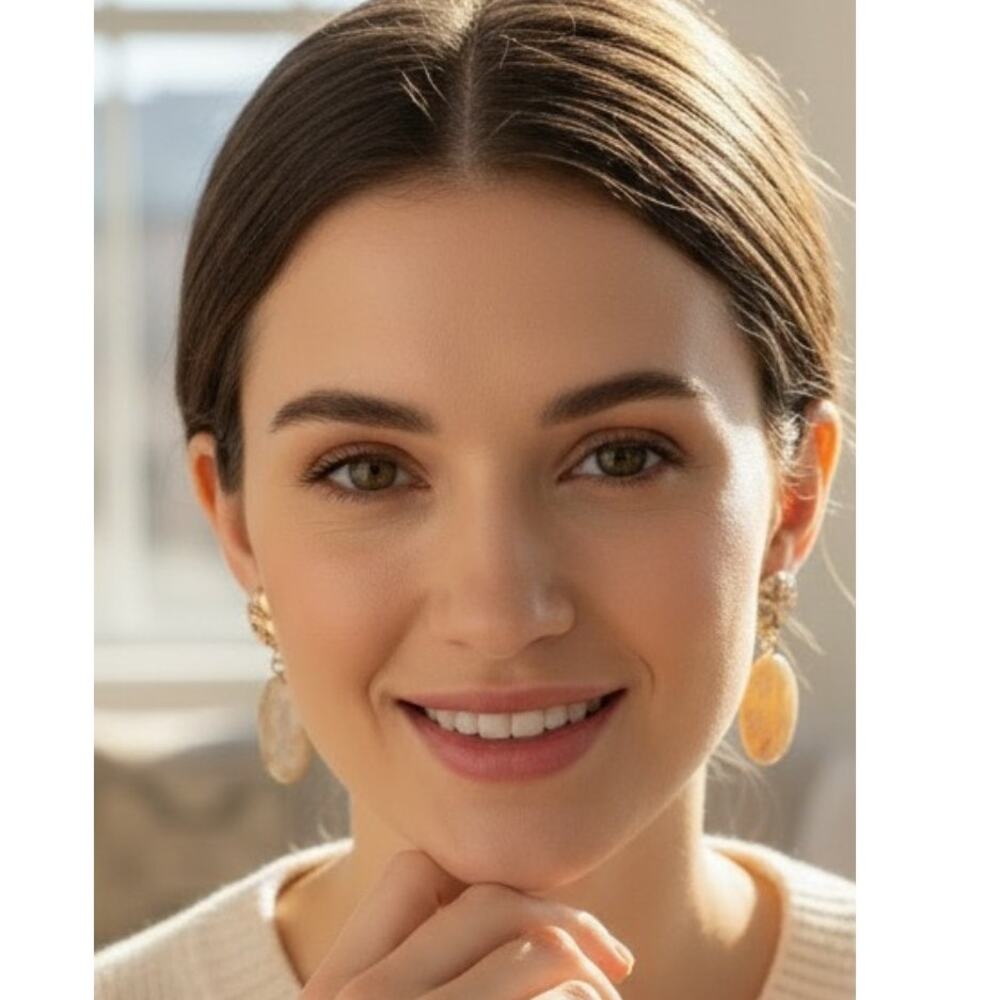 Halogen Gold Natural Tan Stone Drop Fashion Earrings ~ NEW
